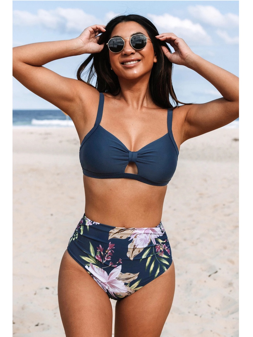 NWT Cupshe Cutout V-Neck Bikini Top & Floral High-Rise Bottoms Set Sz M